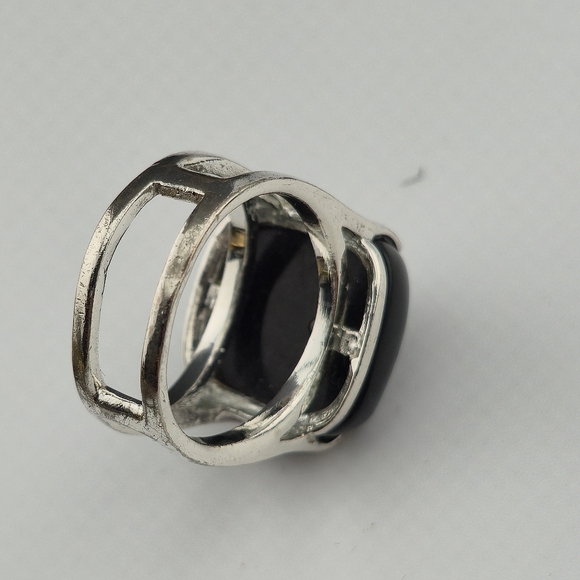 Sterling Silver Modernist Black Onyx Statement Ring Size 8.5 - Picture 3 of 10